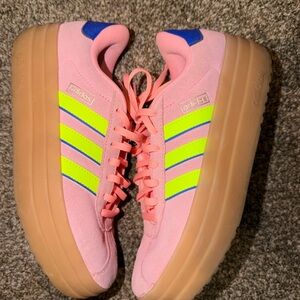 adidas Women’s Pink Suede Platform Sneakers with Neon Accents